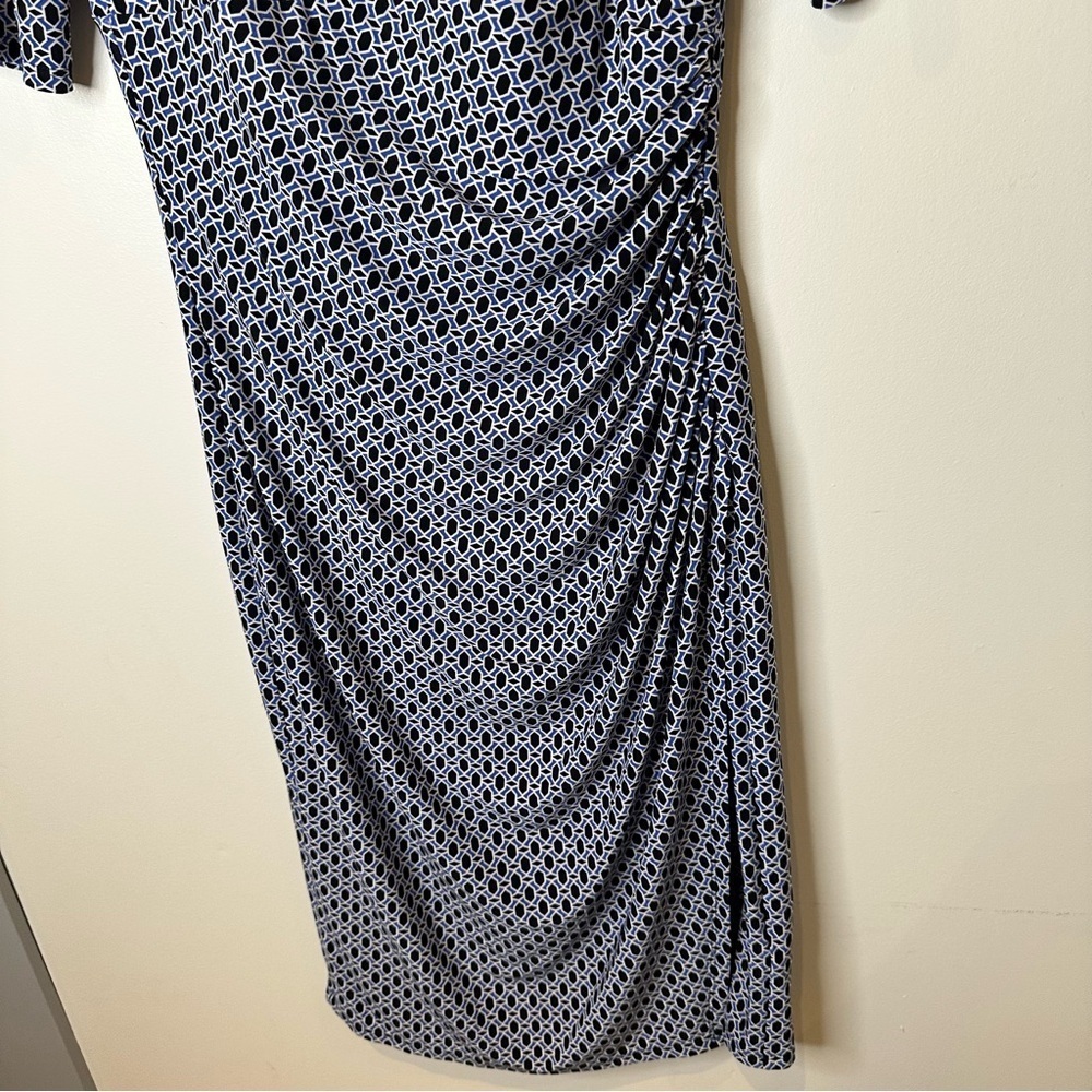 Lauren Ralph Lauren blue essentials geometric V neck dress women’s size 4 - Picture 3 of 14